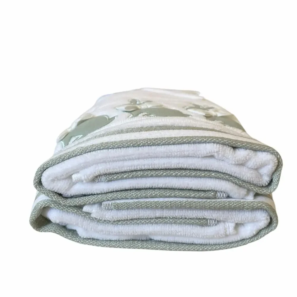 Caro Easter Bunny w/ Bow Hand Towels 2pc 16x28 Embroidered Green & White NEW